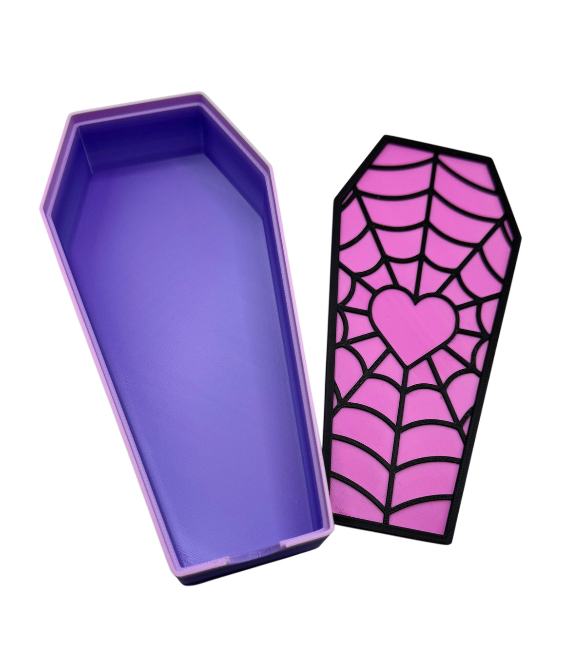 Pink & Purple Coffin Trinket Box | Gothic Spiderweb Heart Storage Container